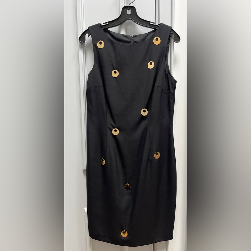 Elegant Black Sheath LBD Dress with Gold Accents *Never been worn*